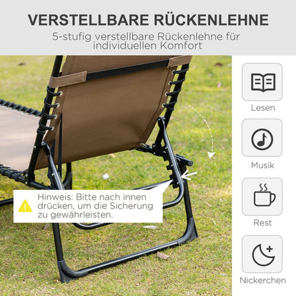 Folding sun lounger with cushion & pocket - weatherproof, brown