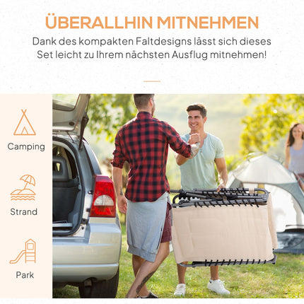 Ligstoel, opklapbare tuinligstoel met kussen, zijvak, ligstoel met 5-voudig verstelbare rugleuning, weerbestendige campingligstoel belastbaar tot 130 kg, voor tuin, strand, zwembad, beige Aosoom