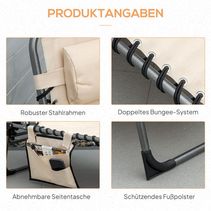 Ligstoel, opklapbare tuinligstoel met kussen, zijvak, ligstoel met 5-voudig verstelbare rugleuning, weerbestendige campingligstoel belastbaar tot 130 kg, voor tuin, strand, zwembad, beige Aosoom
