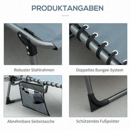 Klappbare Sonnenliege mit Kissen & Seitentasche, grau