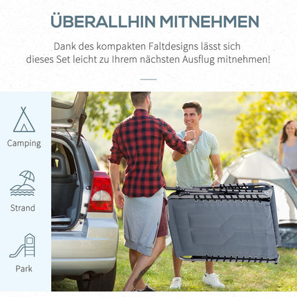 Klappbare Sonnenliege mit Kissen & Seitentasche, grau