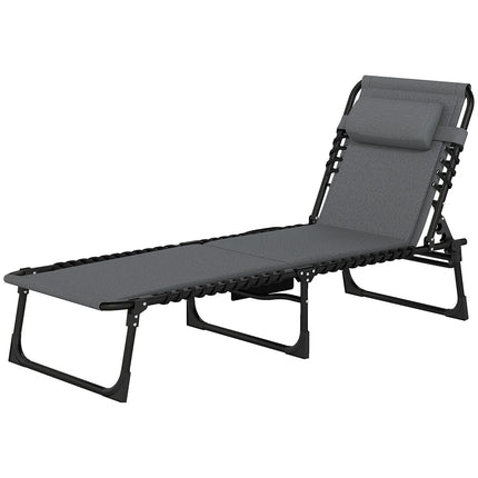 Ligstoel opvouwbare tuinligstoel met zijvak met kussen, gestoffeerde ligstoel met 5-voudig verstelbare rugleuning, weerbestendige campingligstoel met een draagvermogen tot 120 kg, voor tuinstrand donkergrijs Aosom