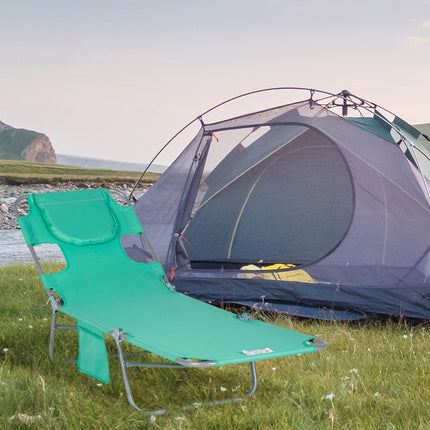 Ligstoel opklapbaar tuinligstoel met leesvenster, kussen, ligstoel met 5-voudig verstelbare rugleuning, weerbestendige campingligstoel belastbaar tot 120 kg, voor tuinstrandzwembad, groen