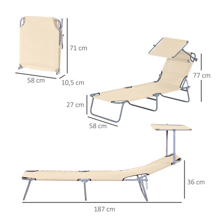 Klappliege mit Sonnenschutz, Beige, 187x58x36 cm