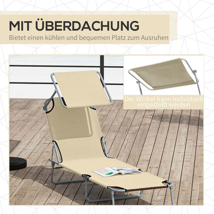 Klappliege mit Sonnenschutz, Beige, 187x58x36 cm