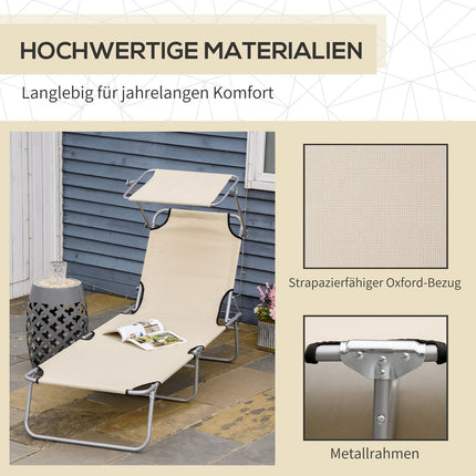 Klappliege mit Sonnenschutz, Beige, 187x58x36 cm