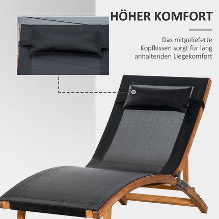 Wetterfeste Sonnenliege, verstellbare Rückenlehne, schwarz
