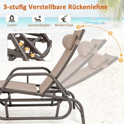 Sonnenliege mit Wippfunktion, Gartenliege mit verstellbarer Rückenlehne, braun