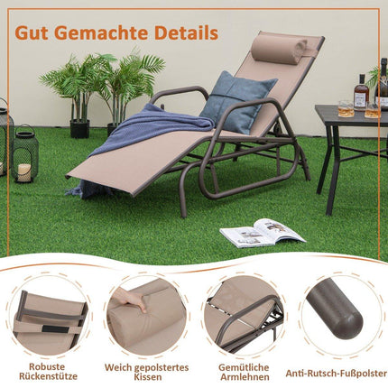 Sonnenliege mit Wippfunktion, Gartenliege mit verstellbarer Rückenlehne, braun