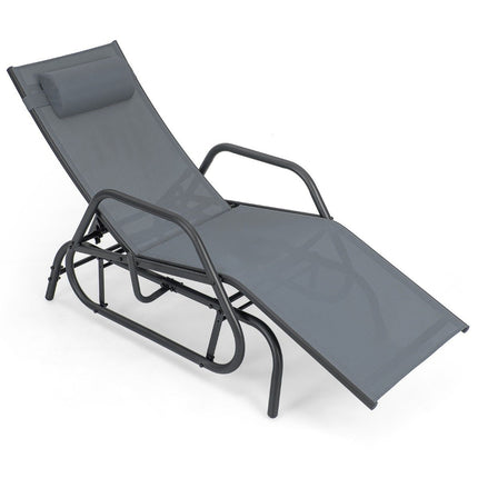 Chaise longue à bascule, chaise longue de jardin avec dossier réglable, gris