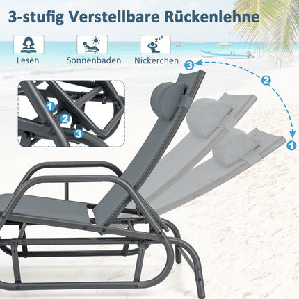 Chaise longue à bascule, chaise longue de jardin avec dossier réglable, gris