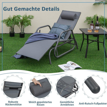 Chaise longue à bascule, chaise longue de jardin avec dossier réglable, gris