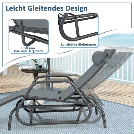 Chaise longue à bascule, chaise longue de jardin avec dossier réglable, gris