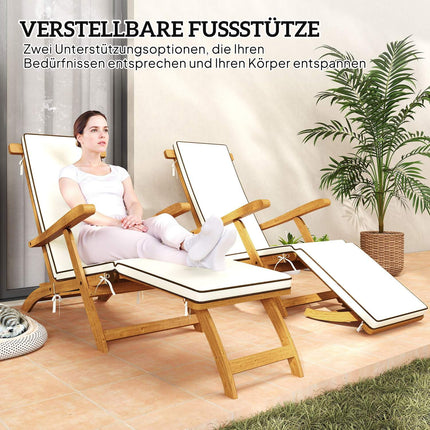 Gartenliege klappbar aus Holz mit Fußstütze, Teak