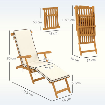 Gartenliege klappbar aus Holz mit Fußstütze, Teak