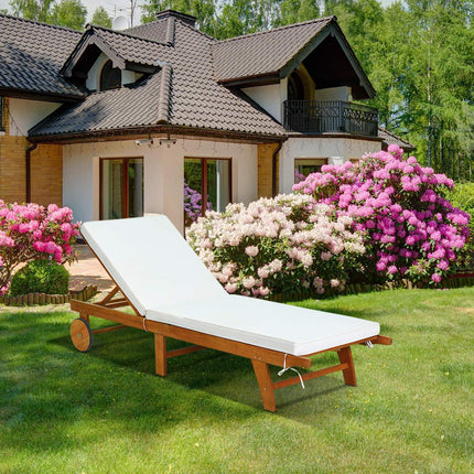 Chaise longue de jardin en bois avec dossier réglable avec roulettes et coussins chaise longue de plage pour le jardin
