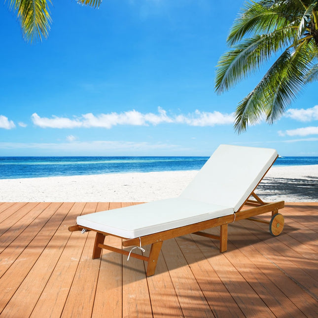 Sonnenliege Holz Gartenliege mit verstellbarer Rückenlehne mit Rollen und Kissen Strandliege für den Garten