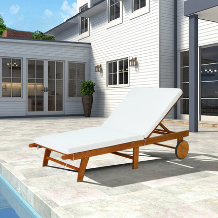 Chaise longue de jardin en bois avec dossier réglable avec roulettes et coussins chaise longue de plage pour le jardin