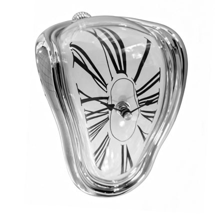 Surrealist Silver Table Clock – Curved Design, Battery-Powered