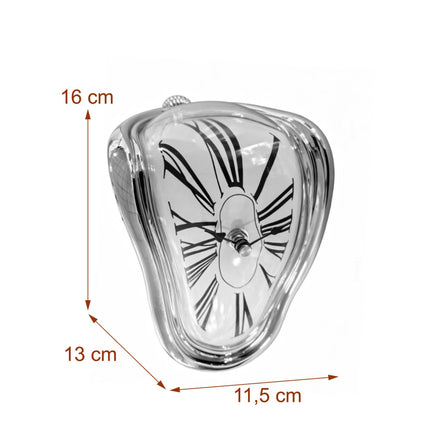 Surrealist Silver Table Clock – Curved Design, Battery-Powered