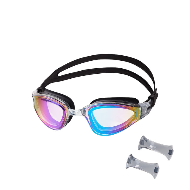 Schwimmbrille, Schwarz/Regenbogen, Antibeschlag, UV-Schutz