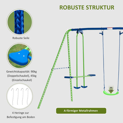 Swing set with 2 swings and face-to-face seat - metal structure, corrosion resistant