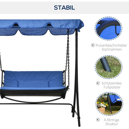 Gartenschaukelstuhl mit Verdeck, 2-Sitzer, Stahlblau