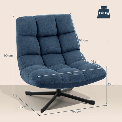 Otočné designové křeslo, žinylka bez područek, tmavě modré