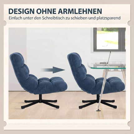 Otočné designové křeslo, žinylka bez područek, tmavě modré