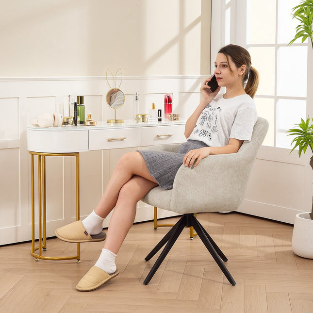 Drehbarer Akzentsessel, Stoffbezug, Stahlbeine, Beige