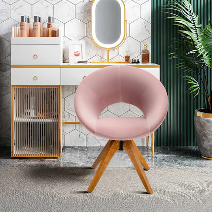 Drehbarer Akzentstuhl – Samt im Mid-Century-Stil, überdimensionale Sitzfläche, Rosa
