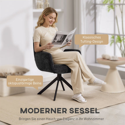 Swivel Accent Chair, Modern Design, Black, 120 kg Capacity