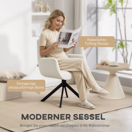 Swivel Accent Chair, Modern Design, Cream White, 120 kg Capacity