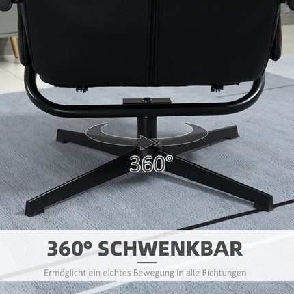 Drehbarer Relaxsessel mit Hocker, Kunstleder, schwarz