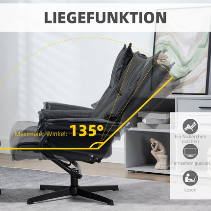 Drehbarer Relaxsessel mit Hocker, Kunstleder, schwarz