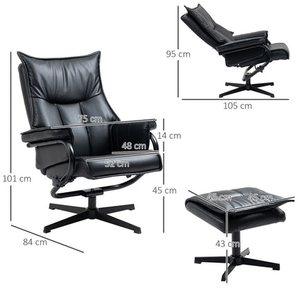 Drehbarer Relaxsessel mit Hocker, Kunstleder, schwarz