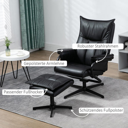 Drehbarer Relaxsessel mit Hocker, Kunstleder, schwarz