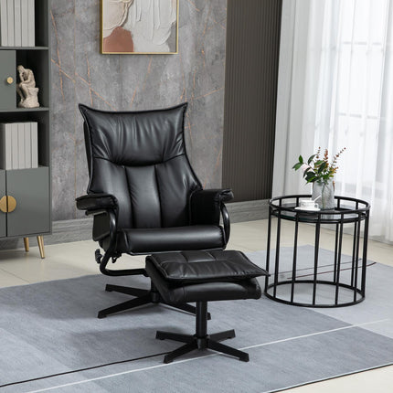 Drehbarer Relaxsessel mit Hocker, Kunstleder, schwarz