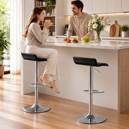 Swivel Bar Stool 55–76 cm with Gas Lift and Footrest, Black, Silver Steel Base