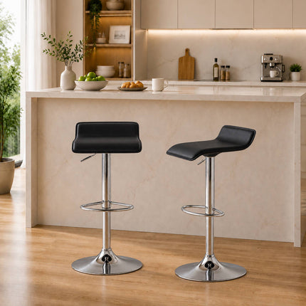 Swivel Bar Stool 55–76 cm with Gas Lift and Footrest, Black, Silver Steel Base