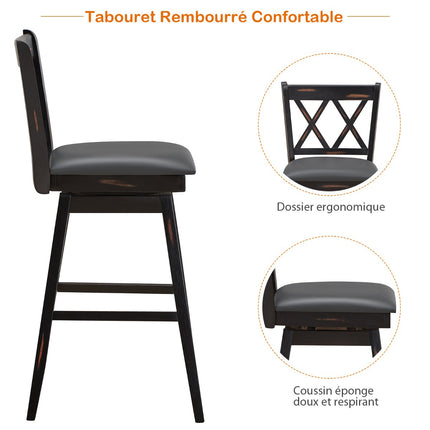 Drehbare Barhocker, 2er-Set, Kautschukholz, PVC-Sitz