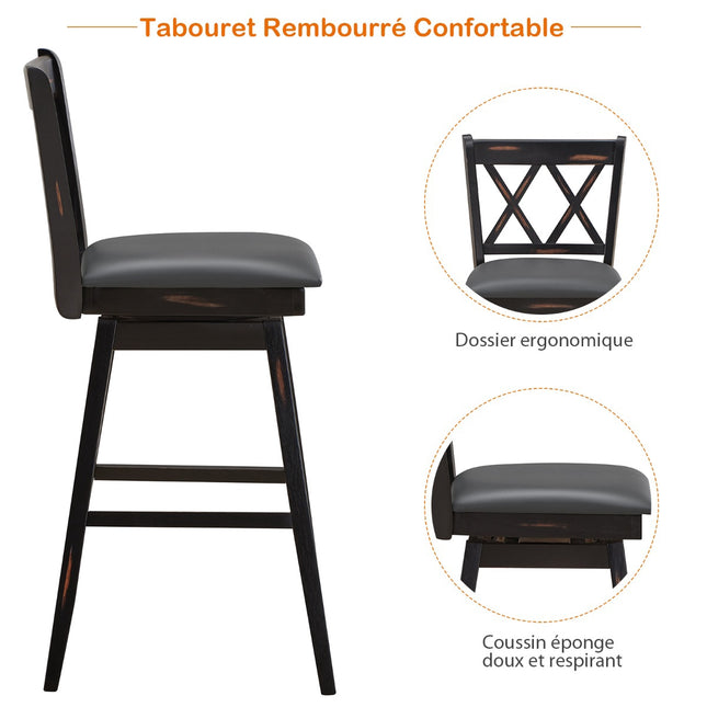 Drehbare Barhocker, 2er-Set, Kautschukholz, PVC-Sitz