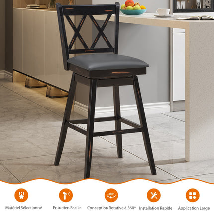 Drehbare Barhocker, 2er-Set, Kautschukholz, PVC-Sitz