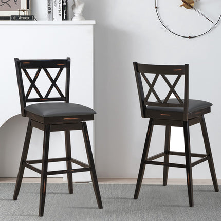 Drehbare Barhocker, 2er-Set, Kautschukholz, PVC-Sitz