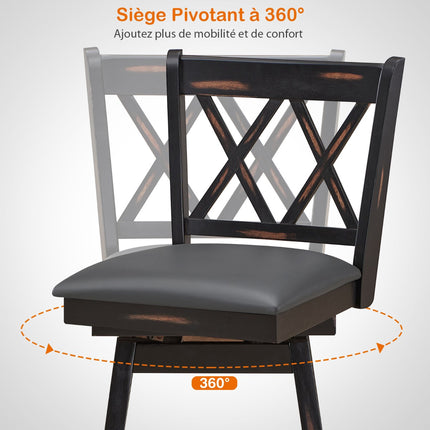 Drehbare Barhocker, 2er-Set, Kautschukholz, PVC-Sitz