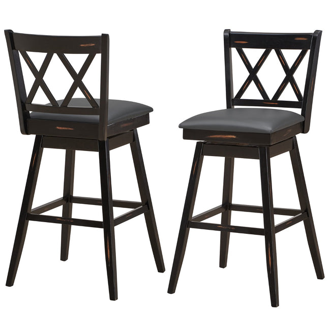 Drehbare Barhocker, 2er-Set, Kautschukholz, PVC-Sitz