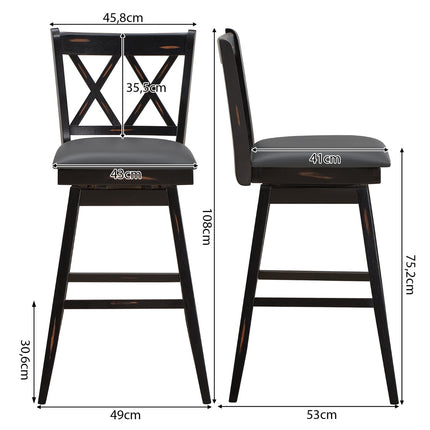 Drehbare Barhocker, 2er-Set, Kautschukholz, PVC-Sitz