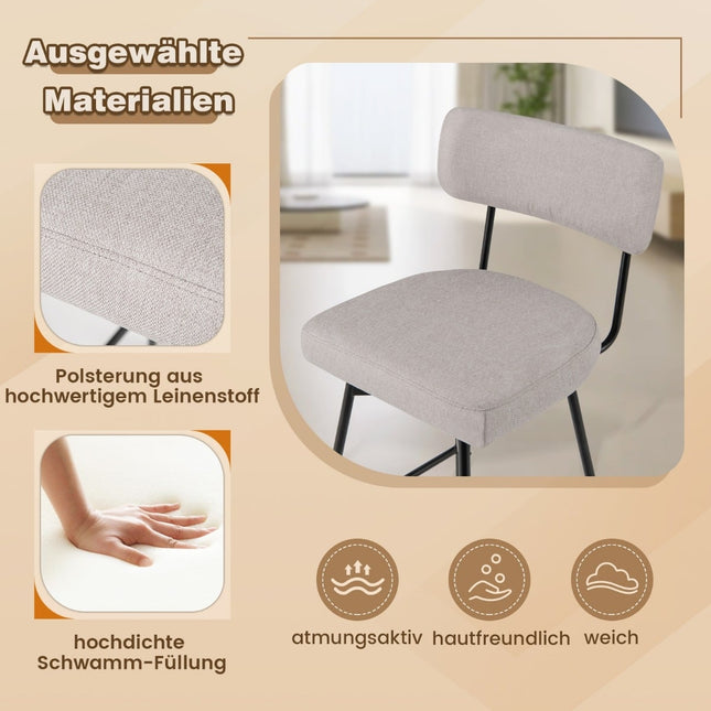 Drehbare Barhocker, 2er-Set, Beige, Leinenpolsterung