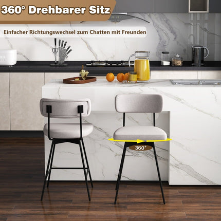 Drehbare Barhocker, 2er-Set, Beige, Leinenpolsterung