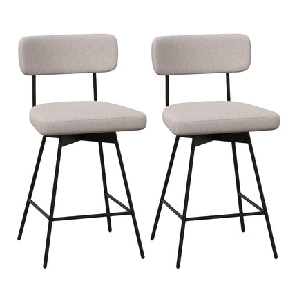 Drehbare Barhocker, 2er-Set, Beige, Leinenpolsterung